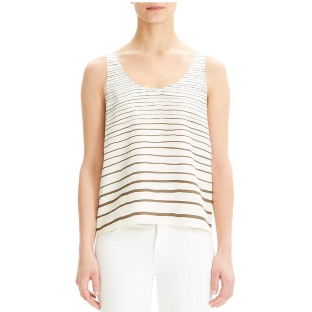 $265 Theory 100% Silk Cream/Brown Painted‎ Stripe Tank Top Camisole SiP or Se